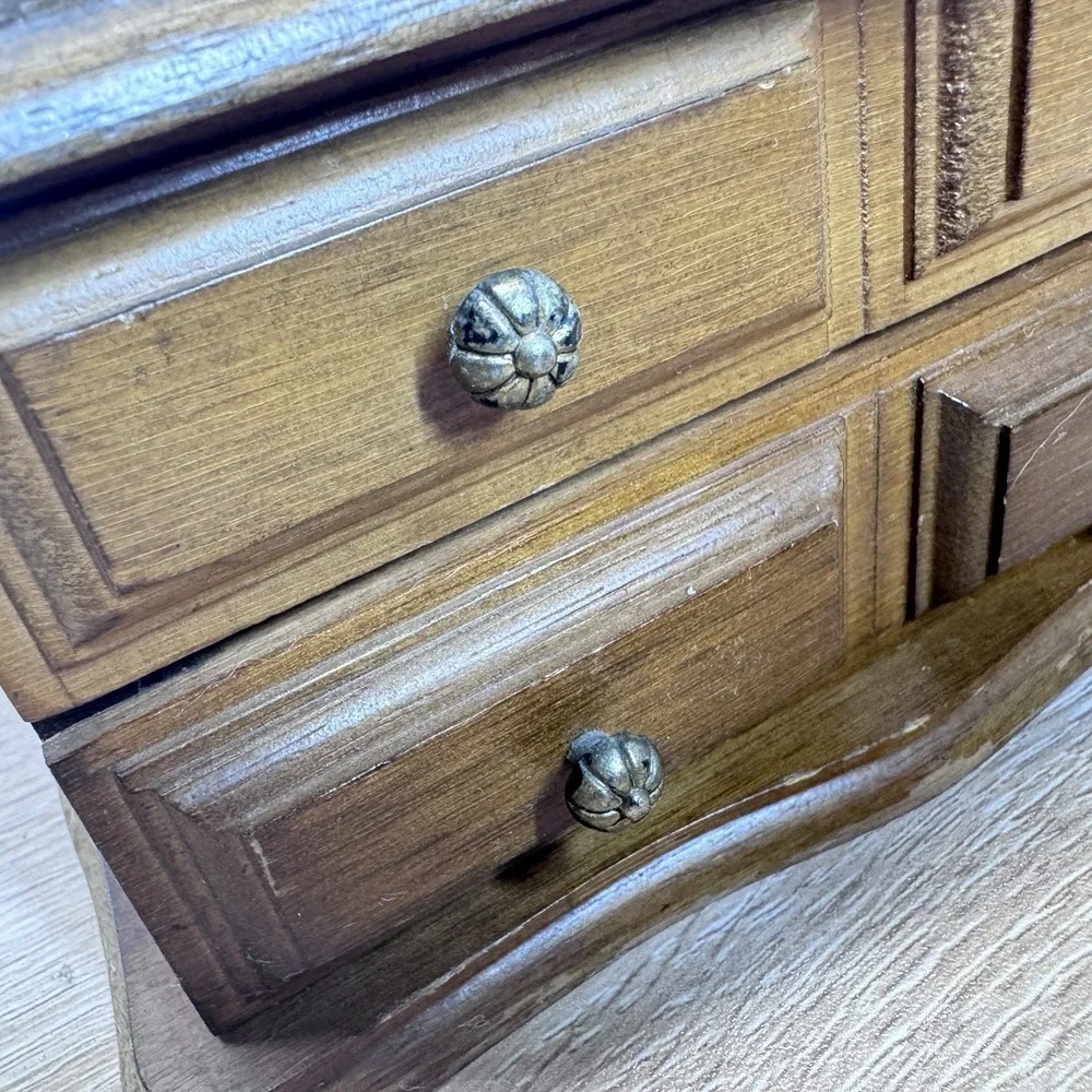 Wooden Jewelry Box Mini Chest 4 Drawer Mirror Top Trinket Storage
